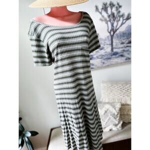 Soft Stripes + Slow Days casual slouchy tee shirt pocketed midi dress